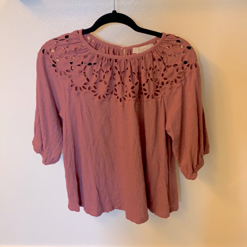 LOFT Eyelet 3/4 Sleeves Top